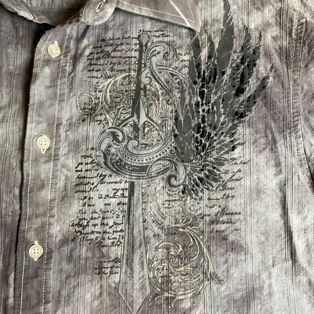 Men's Eighty Eight Gray Button Down Y2K Vintage Affliction Inspired Bikercore - Picture 2 of 6